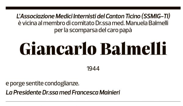 Annuncio funebre Giancarlo Balmelli