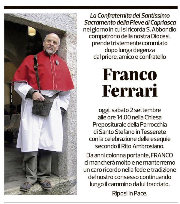 Annuncio funebre Franco Ferrari