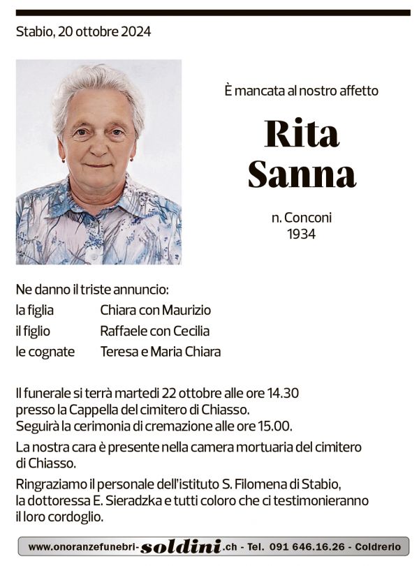 Annuncio funebre Rita Sanna