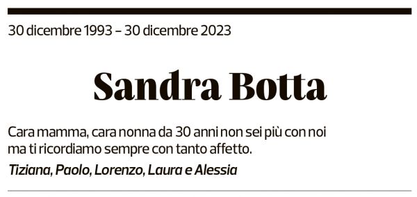 Annuncio funebre Sandra Botta