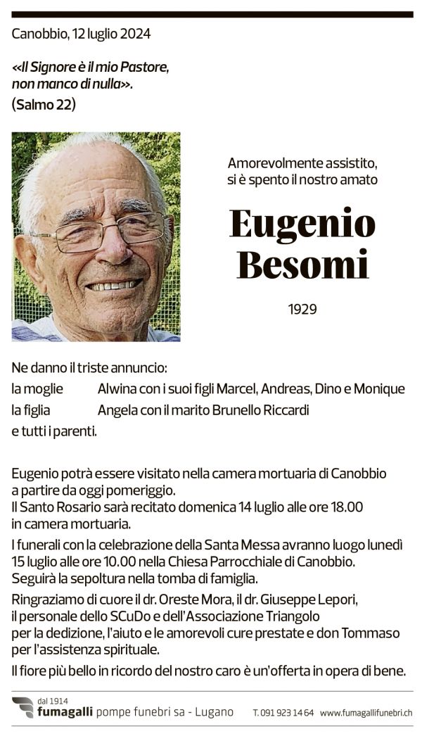 Annuncio funebre Eugenio Besomi