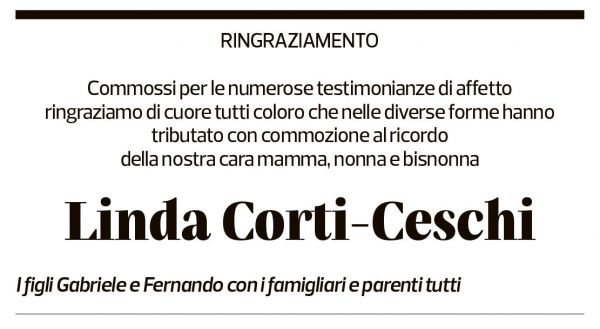 Annuncio funebre Linda Corti-ceschi