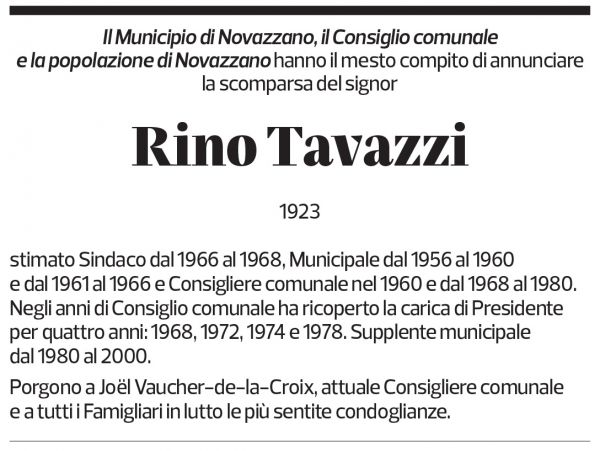 Annuncio funebre Rino Tavazzi