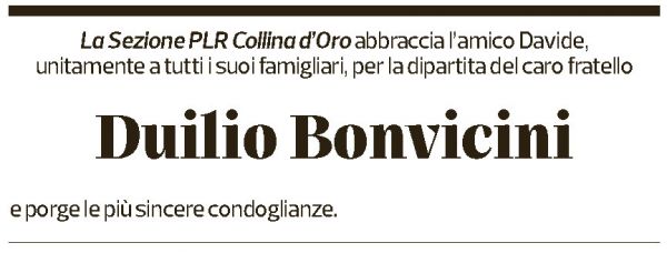 Annuncio funebre Duilio Bonvicini