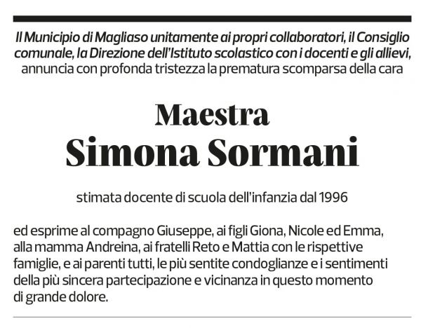 Annuncio funebre Simona Sormani