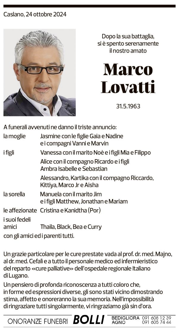 Annuncio funebre Marco Lovatti