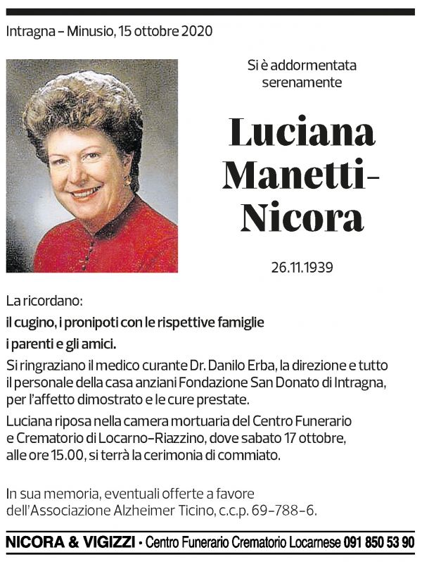 Annuncio funebre Luciana Manetti-nicora
