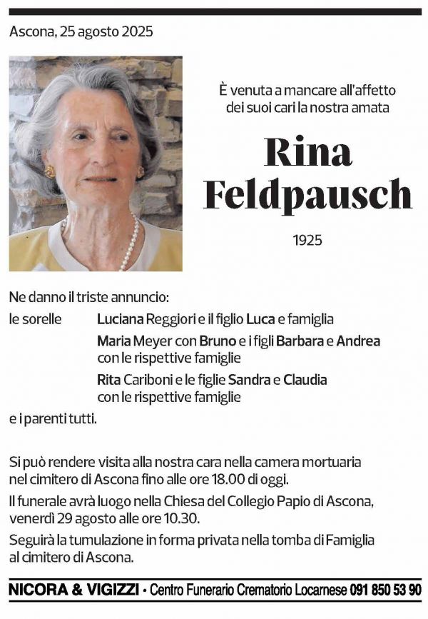 Annuncio funebre Rina Feldpausch