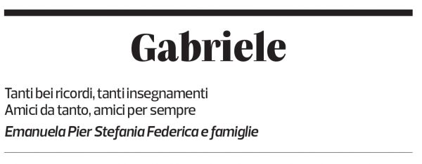 Annuncio funebre Gabriele Cavadini