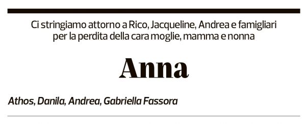 Annuncio funebre Anna Anne-maria Ponti