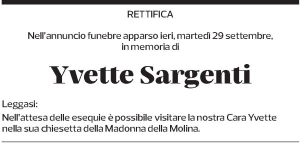 Annuncio funebre Yvette Sargenti