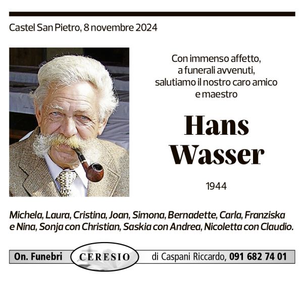 Annuncio funebre Hans Wasser