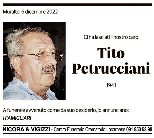 Annuncio funebre Tito Petrucciani