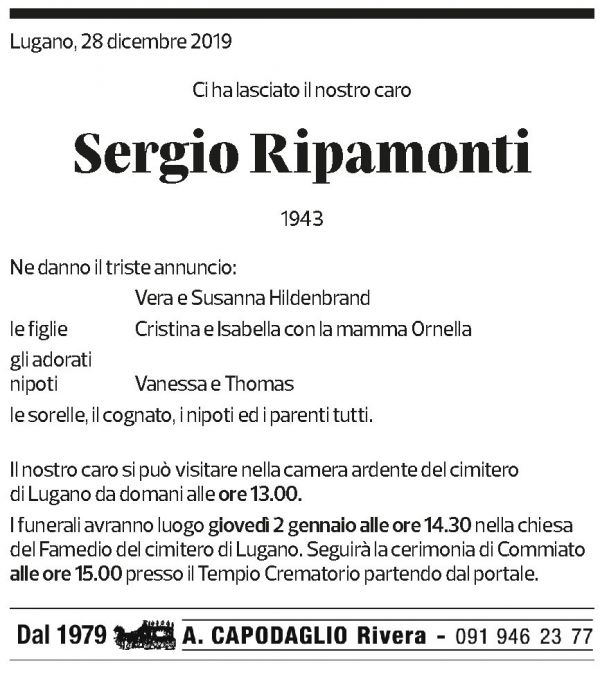 Annuncio funebre Sergio Ripamonti