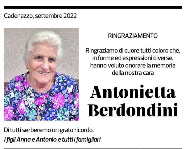 Annuncio funebre Antonietta Berdondini