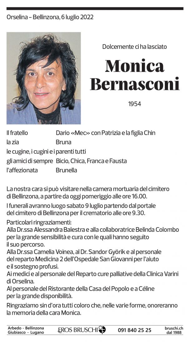 Annuncio funebre Monica Bernasconi