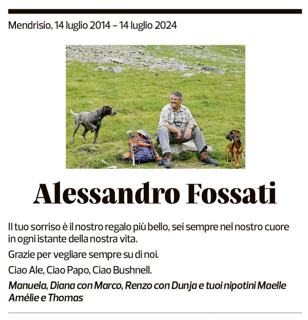 Annuncio funebre Alessandro Fossati