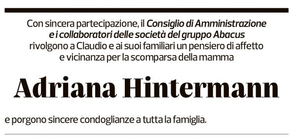 Annuncio funebre Adriana Hintermann