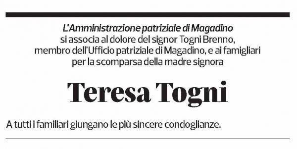 Annuncio funebre Teresa Togni