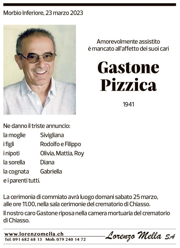 Annuncio funebre Gastone Pizzica