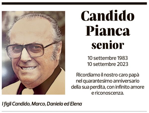 Annuncio funebre Candido Pianca