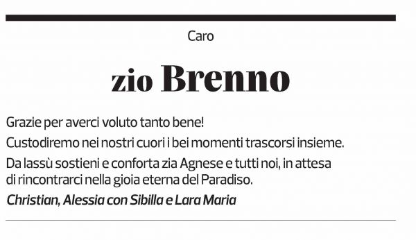 Annuncio funebre Brenno Pelloni