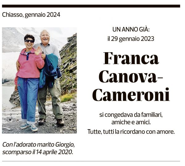 Annuncio funebre Franca Canova-cameroni