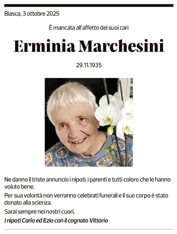 Annuncio funebre Erminia Marchesini