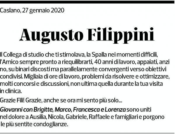 Annuncio funebre Augusto Filippini