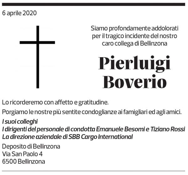 Annuncio funebre Pierluigi Boverio