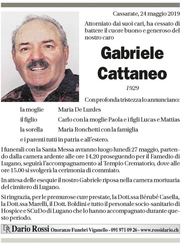 Annuncio funebre Gabriele Cattaneo