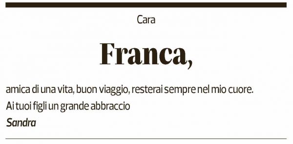 Annuncio funebre Franca Bernasconi