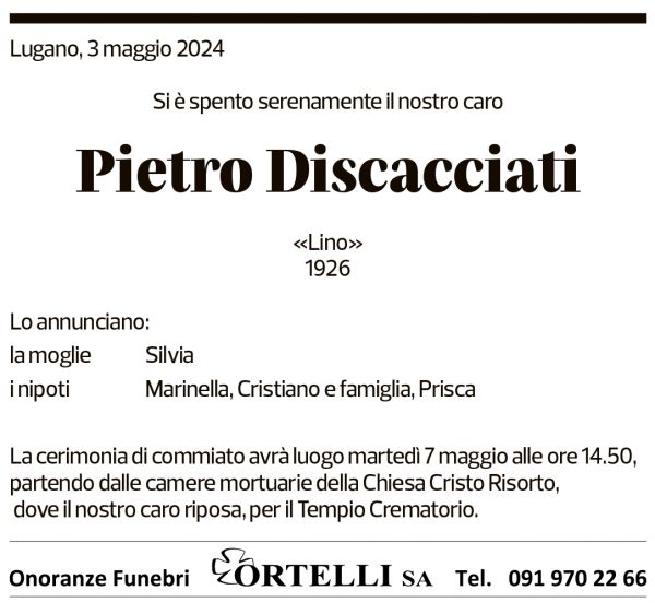 Annuncio funebre Pietro Discacciati