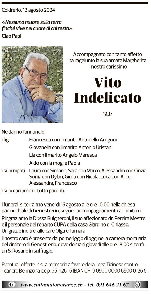 Annuncio funebre Vito Indelicato