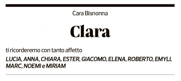 Annuncio funebre Clara Chiesa