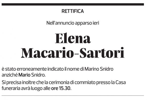 Annuncio funebre Elena Macario-sartori