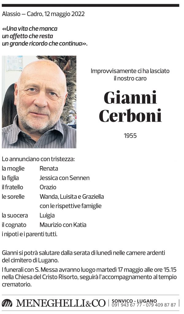 Annuncio funebre Gianni Cerboni