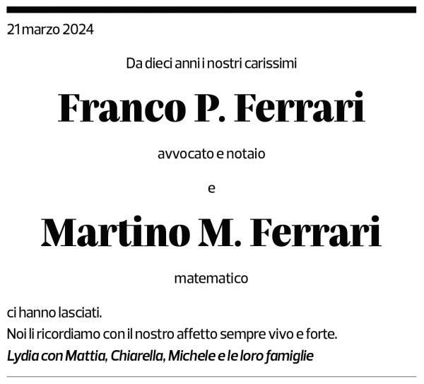 Annuncio funebre Franco E Martino Ferrari