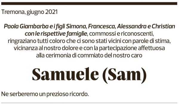 Annuncio funebre Samuele 