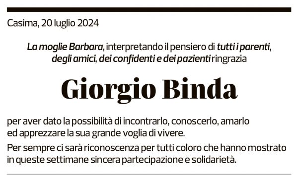 Annuncio funebre Giorgio Binda