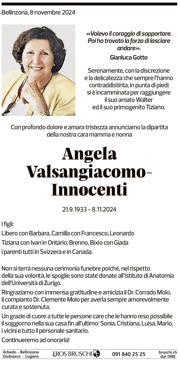 Annuncio funebre Angela Valsangiacomo-innocenti