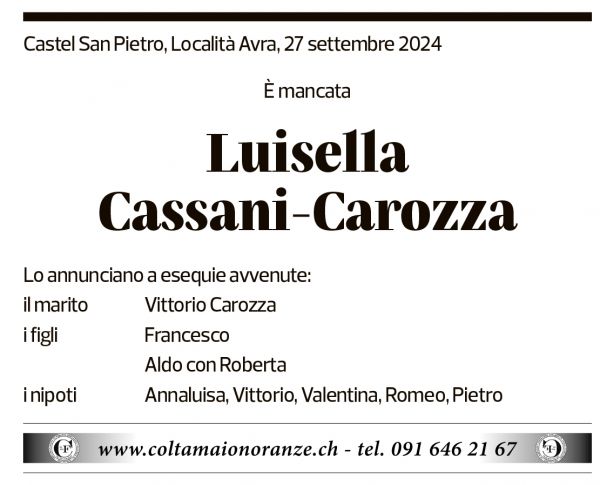 Annuncio funebre Luisella Cassani-carozza