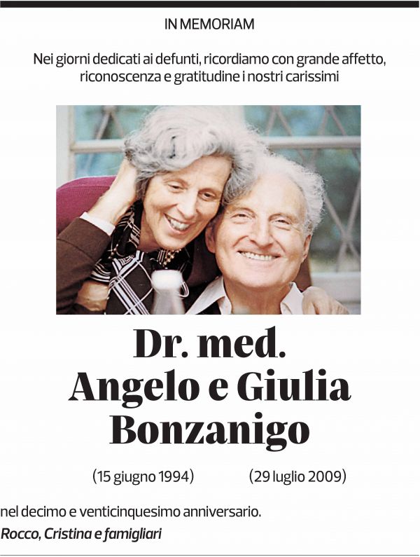 Annuncio funebre Angelo E Giulia Bonzanigo