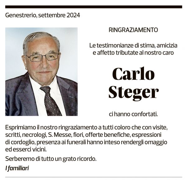 Annuncio funebre Carlo Steger