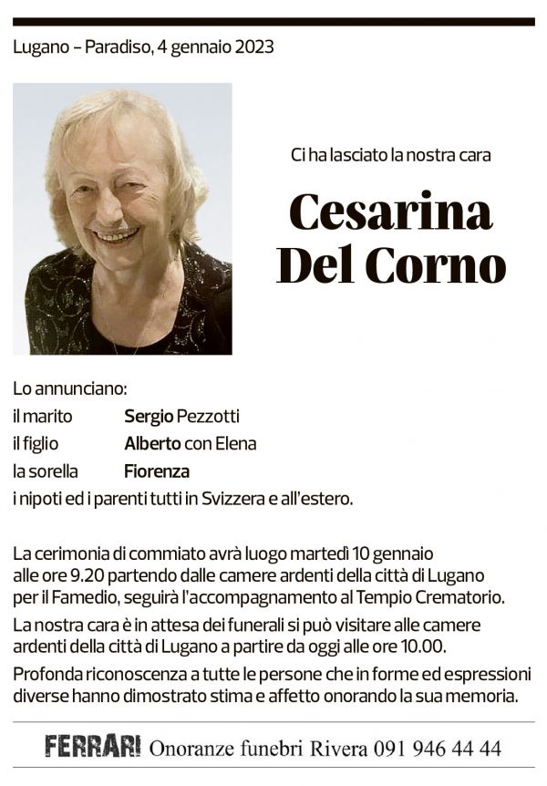 Annuncio funebre Cesarina Del Corno