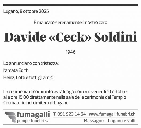 Annuncio funebre Davide Soldini