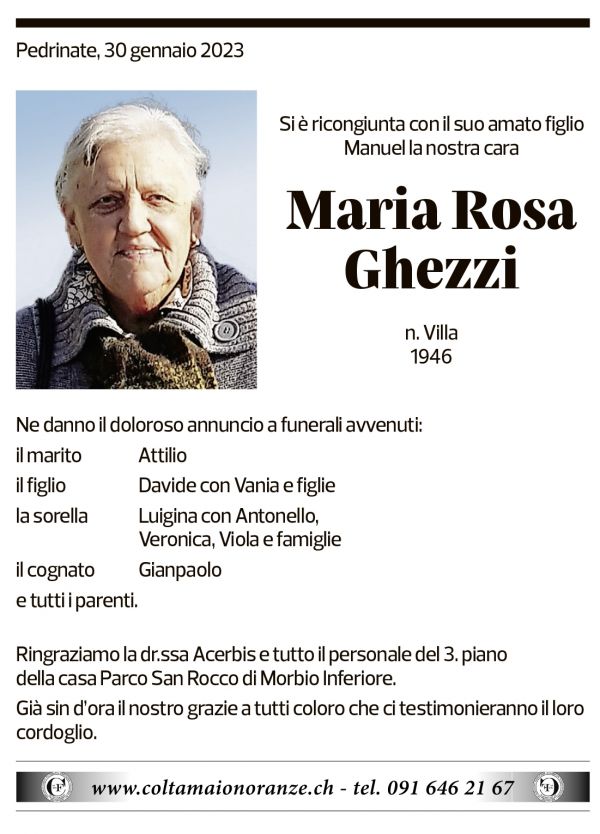Annuncio funebre Maria Rosa Ghezzi