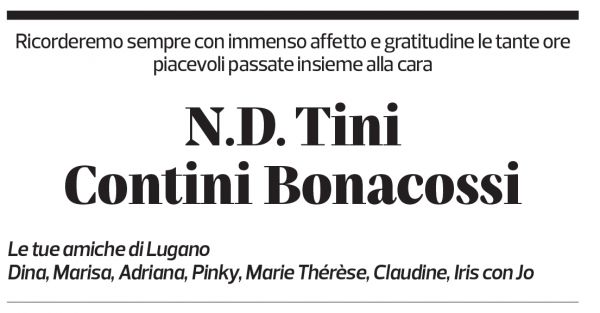 Annuncio funebre Tini Contini Bonacossi