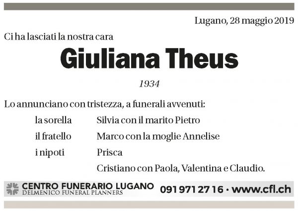 Annuncio funebre Giuliana Theus