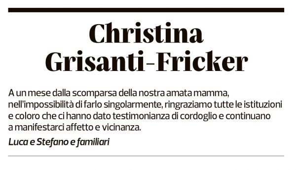 Annuncio funebre Christina Grisanti-fricker